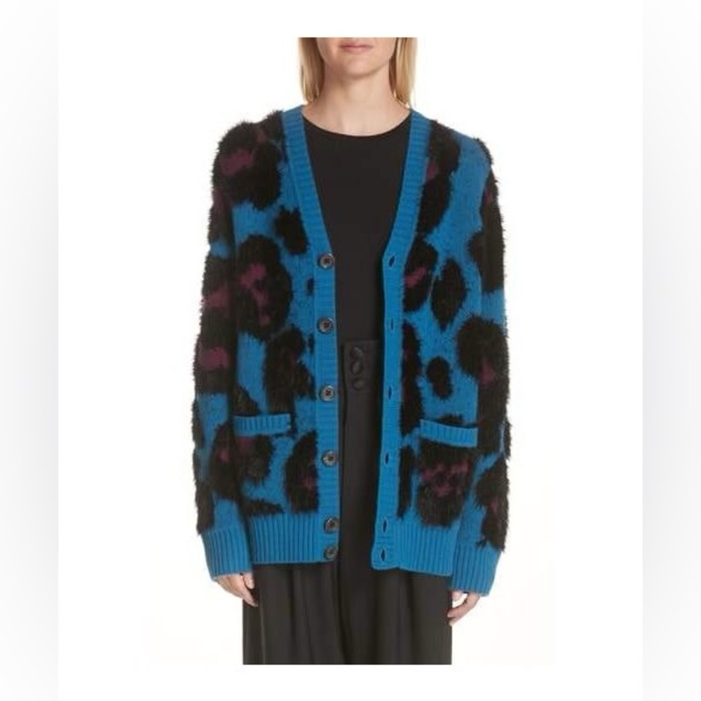 Marc Jacobs V-Neck Leopard Wool Cashmere Cardigan